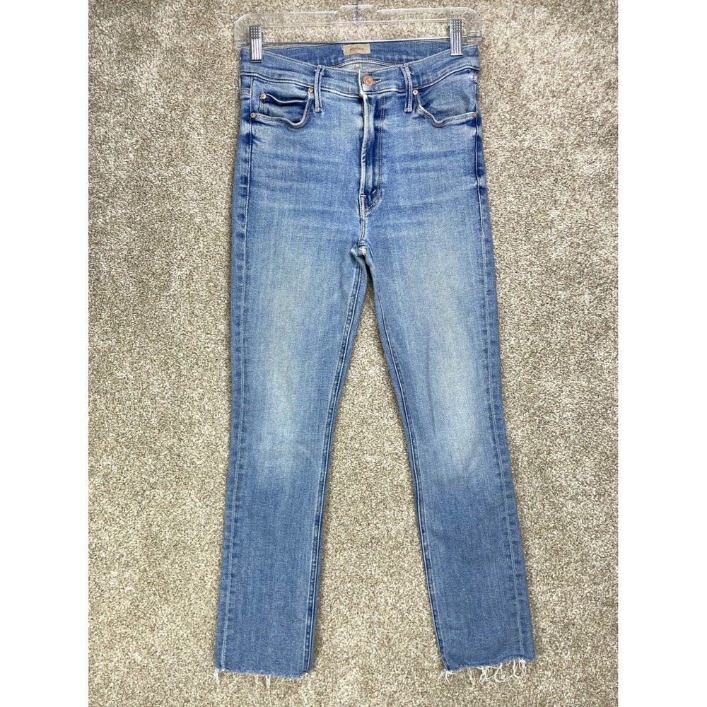 MOTHER Mid Rise Dazzler Ankle Fray Jeans Women 27 Blue Stretch Streetwear Denim